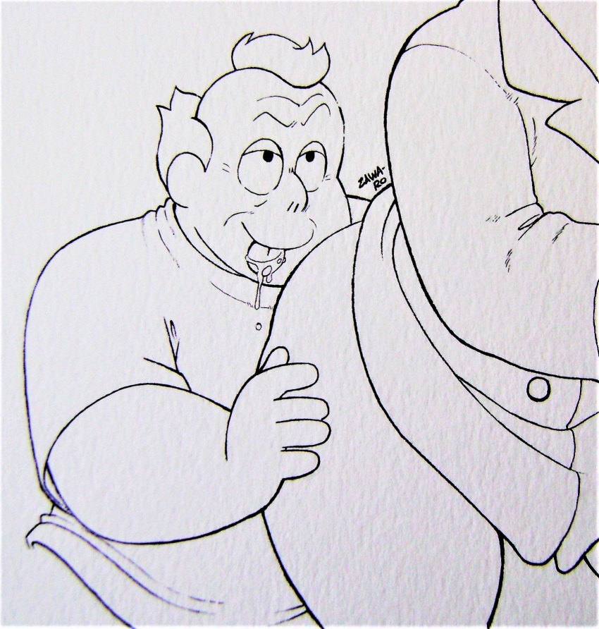 andy_demayo artist_name artist_signature bottomless cartoon_network drooling female gem_(species) hi_res high_resolution highres hips holly_blue_agate human imminent_cunnilingus imminent_oral interspecies looking_at_partner looking_up male monochrome saliva shirt steven_universe thick_thighs thighs tongue tongue_out wide_hips zawa-ro