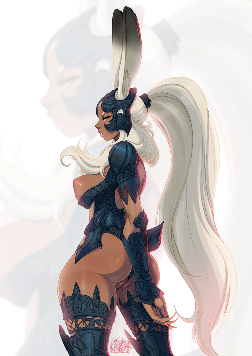 1girls 2019 animal_humanoid armor big_breasts breasts cameltoe dark-skinned_female dark_skin female female_only final_fantasy final_fantasy_xii fran hair hi_res humanoid lagomorph lagomorph_humanoid leporid_humanoid looking_at_viewer mammal mammal_humanoid nipples pussy rabbit_humanoid side_view solo square_enix thick_thighs tovio_rogers video_games viera white_hair