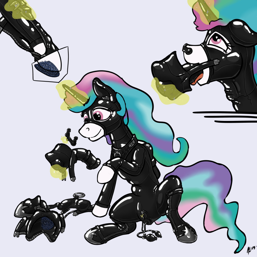 1:1 2019 absurd_res alicorn anthro bodysuit bondage bound clothing collar dildo dildo_gag dombrus encasement equid female friendship_is_magic gag hair hi_res horn inflatable_buttplug inflatable_dildo inflatable_gag inflatable_insertable inflatable_sex_toy inflatable_toy magic mammal my_little_pony nose_plugs princess_celestia_(mlp) rubber self-bondage self_bondage sex_toy smooth_skin solo spread_legs spreading story story_in_description submissive submissive_female tight_clothing wings