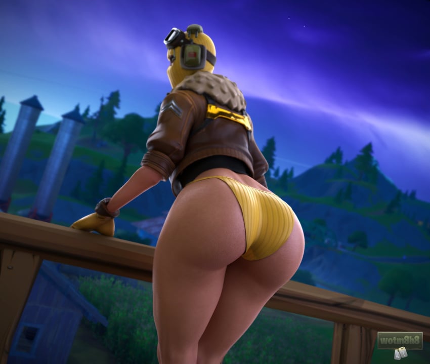 1girls 3d 3d_(artwork) absurdres bent_over big_ass butt_crack clothed female female_focus female_only fortnite glasses gloves highres huge_ass jacket large_ass looking_away mask night panties presenting_ass presenting_hindquarters solo tagme velocity_(fortnite) wotm8h8 yellow_panties