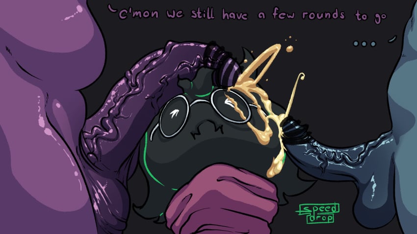 >_< ... 1futa 2boys anthro belly big_penis big_testicles black_fur blue_skin censor_bar censored chubby closed_eyes clothes cum cum_on_face deltarune deltarune_chapter_1 erection facial foreskin furry futa_on_male futanari glasses goat grey_background half-erect huge_penis human intersex interspecies kris_(dark_world_form) kris_(deltarune) large_penis long_penis male messy nude peeing penis penis_on_face purple_skin ralsei ralsei_with_black_fur scalie side_view size_difference speeddrop susie_(dark_world_form) susie_(deltarune) testicles text thick_penis undertale_(series) veins veiny_penis watermark