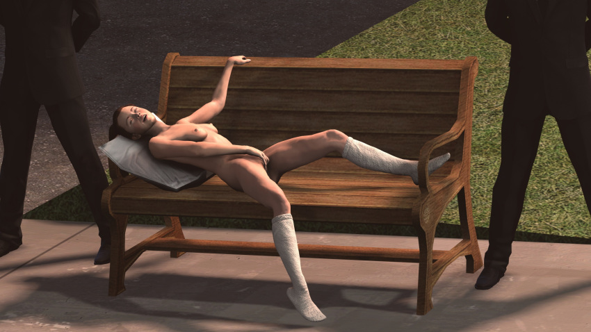 3d 3d_(artwork) bench breasts closed_eyes faceless_male fingering fingering_self girly hitman hitman_absolution lying lying_on_back masturbation outdoors outside smile socks suit vg05 victoria_burnwood