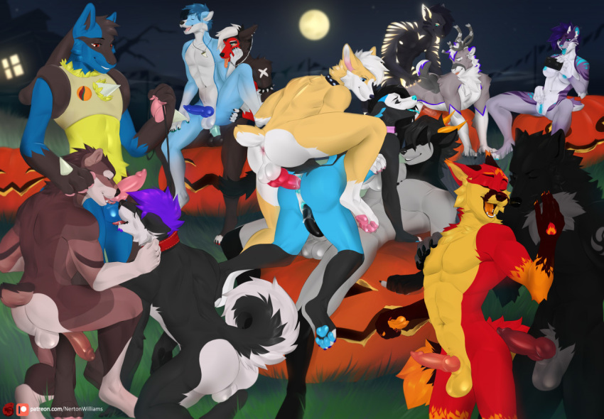 2020 anthro anthro_on_anthro anthro_penetrated anthro_penetrating anthro_penetrating_anthro balls canid canine canis capreoline cervid digital_media_(artwork) domestic_dog fox genitals group group_sex herding_dog husky knot lucario male male/male male_penetrated male_penetrating male_penetrating_male mammal moon nerton night nintendo nordic_sled_dog open_mouth orgy outside pastoral_dog penetration penis pokemon pokemon_(species) reindeer sex sky smile spitz teeth tongue ursid video_games welsh_corgi wolf