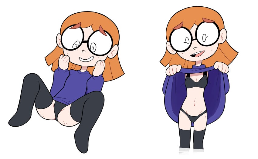 1girls 2020 black_panties clothed dress_lift female female_only freckles glasses illymation ilyssa_levy miscon mostly_clothed nervous orange_hair panties short_hair simple_background smile solo spread_legs tagme thighhighs white_background youtube youtuber