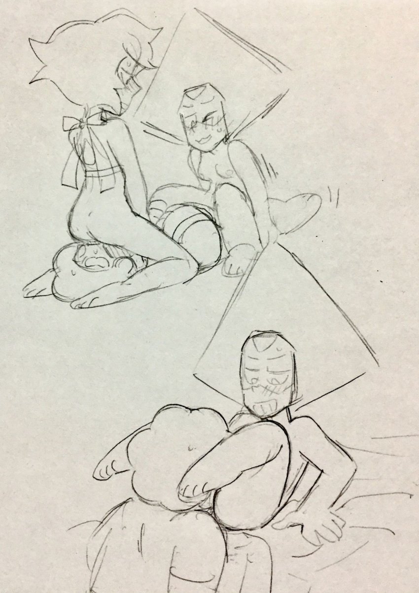 1boy 2girls cartoon_network cowgirl_position cunnilingus face_in_crotch faceless_male facesitting female femdom gnome-no lapis_lazuli_(steven_universe) monochrome peridot_(steven_universe) sitting_cunnilingus sketch steven_quartz_universe steven_universe