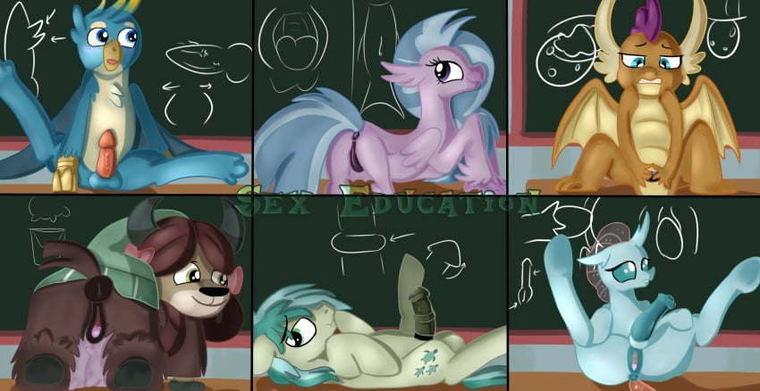 1futa 2boys 3girls animal_genitalia anus arthropod avian barbed_penis blush bovine chalkboard changeling classroom clitoris cloaca crotchboobs dragon earth_pony education equine erection female feral friendship_is_magic furry futanari gallus_(mlp) genital_slit genitals gryphon herm hi_res hippogriff hippogryph horse intersex jbond male mammal masturbation my_little_pony nude ocellus_(mlp) penis pony pussy sandbar_(mlp) school sex sex_education shy silverstream_(mlp) slit smolder_(mlp) source_request student_six teenager text udders yak yona_yak_(mlp) young