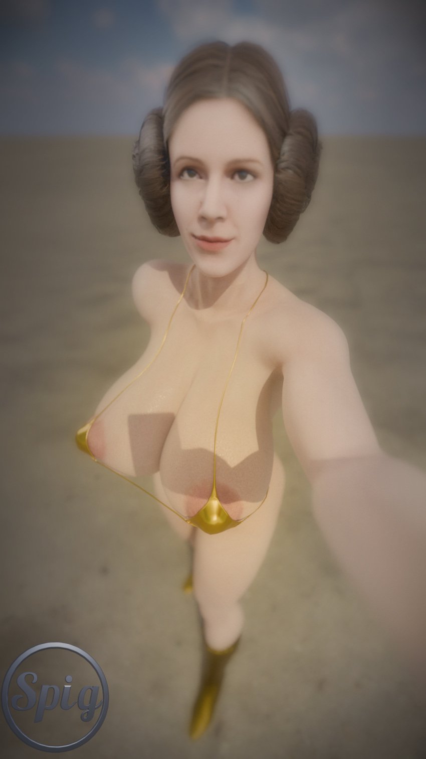 3d 3d_(artwork) 3d_model 3d_render bikini princess_leia_organa thespig