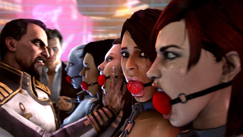 3d 5girls ashley_williams ball_gag bioware bondage bound chains cheopsfm clothed_male_nude_female collar commander_shepard drooling femshep femsub gag gagged illusive_man jack_(mass_effect) leash liara_t'soni maledom mascara mass_effect mass_effect_3 miranda_lawson multiple_boys multiple_girls multiple_subs nipples nude oleg_petrovsky poster sex_slave slave slave_collar slavegirl source_filmmaker tears