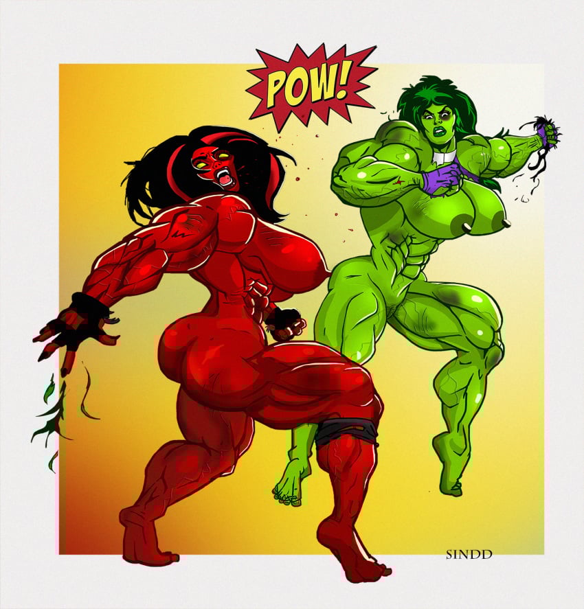abs ass biceps black_hair breasts female hair long_hair marvel marvel_comics muscles muscular muscular_arms muscular_female muscular_legs muscular_thighs pecs red_she-hulk she-hulk sindd