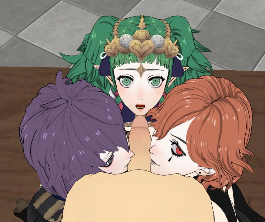 1boy 3d 3girls bangs bernadetta_von_varley braid collaborative_fellatio earrings fellatio female female_focus fire_emblem fire_emblem:_three_houses foursome green_eyes green_hair grey_eyes hair_over_one_eye harem kronya_(fire_emblem) long_hair looking_at_viewer male male_pov malix_anno multiple_fellatio multiple_girls nintendo open_mouth oral orange_eyes pointy_ears pov purple_hair red_eyes short_hair smile sothis_(fire_emblem) straight teamwork twin_braids twintails