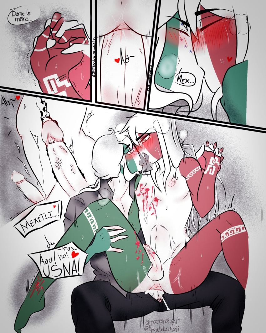 anal anal_insertion anal_sex blush comic comic_strip countryhumans countryhumans_oc cum cum_in_ass cum_inside cumshot envyjudasneji french_kiss french_kissing fully_clothed fusion futanari hand_hold hand_on_thigh incest kissing long_hair mexico mexico_(countryhumans) mid_guro naked selfcest straight_hair white_hair yaoi