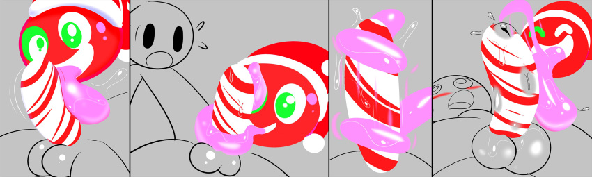 balls blush bodily_fluids candy candy_cane_penis christmas christmas_slime_(bugmag) clothing cock_sock dizzy drooling erection food food_play genital_fluids genitals happy hat headgear headwear hi_res holidays human legwear licking long_tongue male mammal mark_m oral penile penis penis_clothing penis_lick precum saliva sex slime socks surprise sweat tongue tongue_out