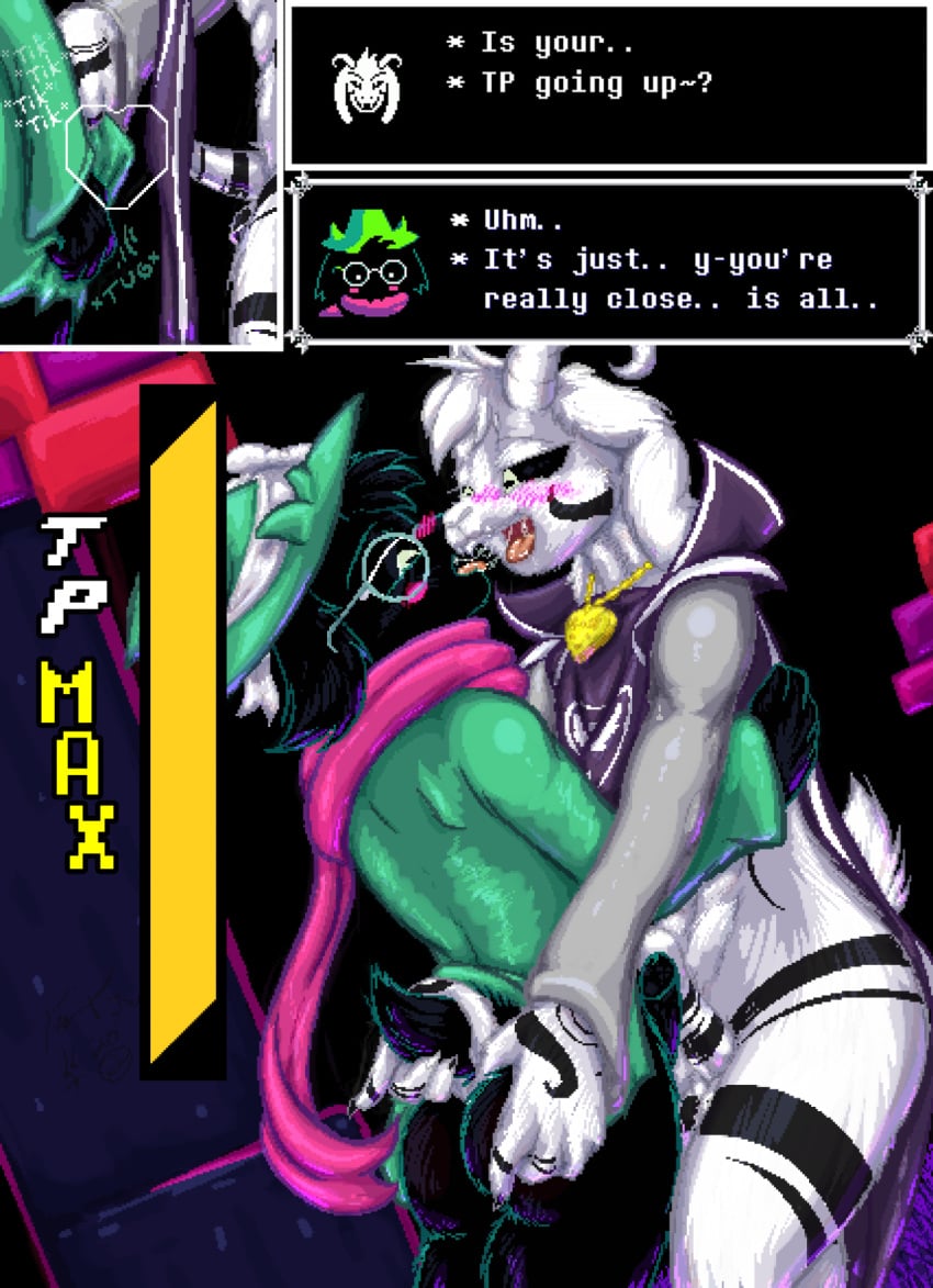 2boys anthro asriel_dreemurr asriel_dreemurr_(god_form) comic deltarune dialogue erection frist frotting gay groping_ass looking_at_another male male/male male_only penis ralsei tagme undertale undertale_(series) yaoi