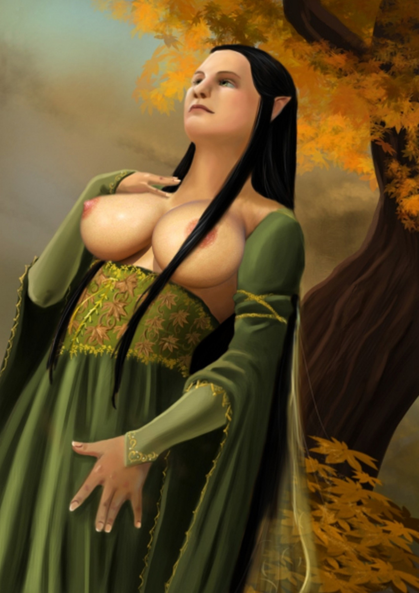 1girls big_breasts black_hair dress edit female female_only lord_of_the_rings nipples pointy_ears solo solo_female the_silmarillion valar very_long_hair yavanna