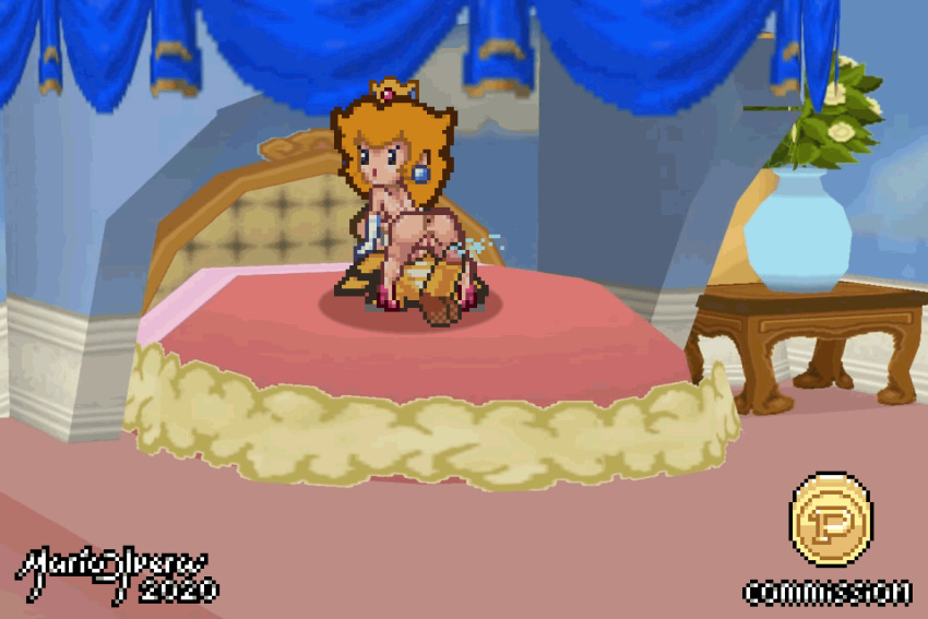 1boy 1girls animated bed cowgirl_position female_on_top girl_on_top high_heels koopaling larry_koopa male mario_(series) mayin nintendo on_top paper_mario paper_peach penis pixel_art princess_peach ride riding sex tagme