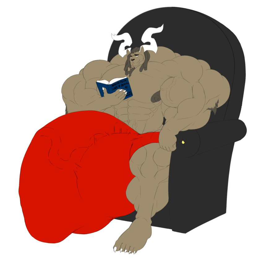 1:1 5_fingers 5_toes anthro armchair balls banana_hammock big_balls big_muscles big_penis book bulge canid canine canis demon fingers furniture genitals hi_res horn huge_balls huge_cock huge_muscles hyper hyper_balls hyper_bulge hyper_genitalia hyper_muscles hyper_penis male male_only mammal muscular nipples pecs penis reading sachiel_666 simple_background sitting sofa text toes vein white_background wolf