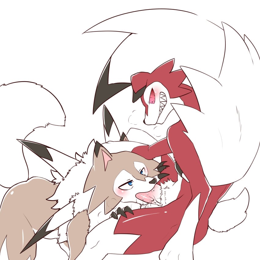 1:1 1boy absurd_res ambiguous_gender blush canine fellatio forced_fellatio furry hi_res lycanroc male male_only mammal midday_lycanroc midnight_lycanroc nintendo oral penis pokémon_(species) pokemon pokemon_sm ryeono_kemo video_games