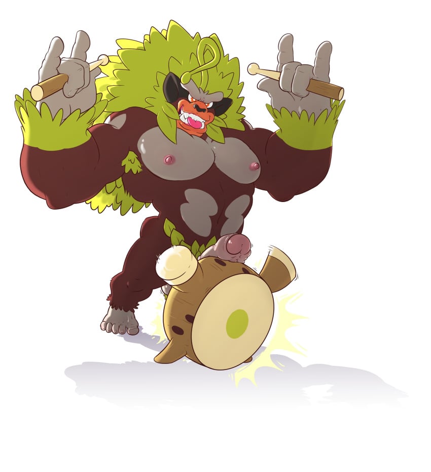 1boy 2019 5_fingers 5_toes abs absurd_res alternate_color armpit_hair ball_tuft bara barazoku biceps biped blonde_hair body_hair brown_body clenched_teeth cross-eyed dogfu drum drumming erection feet fingers fur fur_tuft furry glans green_body green_fur green_hair hair hi_res holding_object humanoid_feet humanoid_hands humanoid_penis kemono leaf leaf_hair long_hair male male_only mammal multicolored_body multicolored_fur muscular muscular_male musical_instrument nintendo nipples orange_eyes pecs penis pink_glans plant plant_hair pokémon_(species) pokemon pokemon_ss portrait pose primate pubic_hair rillaboom shiny_pokemon shiny_rillaboom silly_face simple_background smile solo standing teeth testicles thick_penis toes tongue tongue_out tuft two_tone_body two_tone_fur uncut veins veiny_penis video_games white_background yellow_body yellow_fur