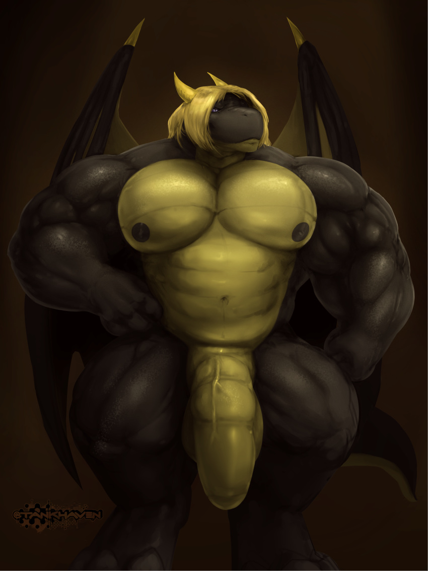 arokhzero biceps big_pecs big_penis dragon flaccid foreskin genitals hi_res huge_cock huge_penis humanoid_penis knot male male_only multi_knot musclegut muscular muscular_male nipples pecs penis portrait reptile scales scalie solo tankh uncut wings