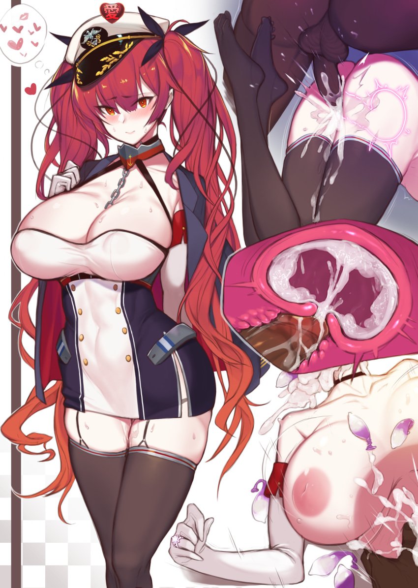 1boy 1girls azur_lane big_breasts breasts clothing cum cum_in_mouth cum_in_pussy cum_in_uterus cum_inside cum_on_ass cum_on_body cum_on_breasts cum_on_face cum_on_thighs cum_on_upper_body dark-skinned_male female from_behind garter_straps honolulu_(azur_lane) legs_together male penetration penis pointless_condom pussy pussy_juice sex spoken_heart thick_thighs thighhighs thighs tights uncensored used_condom uterus vaginal_penetration x-ray yanje