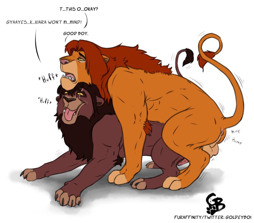 2boys anal anal_sex black_hair black_hair_bottom cheating disney domination father_and_son feline feral furry gay goldeyboi kovu light_hair_on_dark_hair lion male male_only penis red_hair red_hair_on_black_hair red_hair_top sex simba stepson the_lion_king yaoi