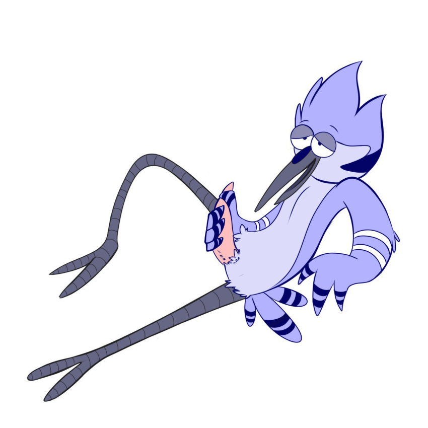 1:1 anthro avian beak bird bird_feet blue_jay cartoon_network corvid fatigue_(artist) feathers genitals hi_res jay_(bird) male male_only masturbation mordecai_(regular_show) new_world_jay penis regular_show solo