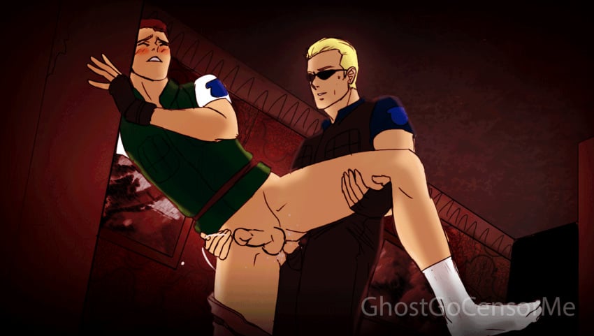 2boys albert_wesker anal_penetration anal_sex animated blonde_hair blonde_hair_on_brown_hair blonde_hair_top blush bottomless brown_hair brown_hair_bottom chris_redfield cum cum_in_ass cum_inside cum_while_penetrated domination erection eyes_closed fingerless_gloves flat_colors floppy_cock from_behind fucked_from_behind gay ghostgocensorme gif glasses human human_only leg_lift legs_held_open light_hair_on_dark_hair male male/male male_focus male_only pants_around_one_leg pants_down penis_size_difference resident_evil socks spread_legs sunglasses thrusting_into_ass uniform watermark wince yaoi