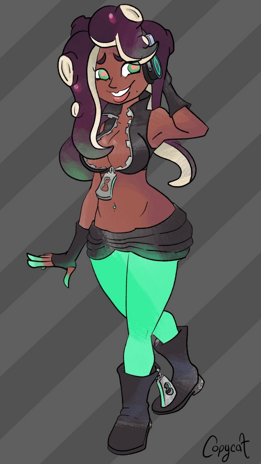 ashentrickster big_breasts brown_skin clothing female marina_(splatoon) nintendo octoling off_the_hook_(splatoon) solo splatoon splatoon_2 tentacle