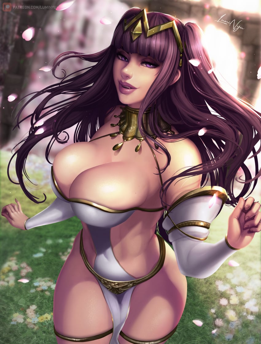 1girls 2019 bare_shoulders big_breasts bodysuit breasts cleavage curvaceous eyeshadow female female_focus female_only fire_emblem fire_emblem_awakening fire_emblem_heroes gold goth hair hair_ornament large_breasts long_hair luminyu makeup navel necklace pinup purple_eyes purple_hair sheer sheer_clothing smile solo solo_female solo_focus tharja_(bridal)_(fire_emblem) tharja_(fire_emblem) thick_thighs thighs very_long_hair voluptuous wedding_dress