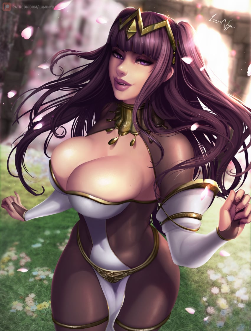 1girls 2019 big_breasts blunt_bangs bodystocking bodysuit breasts bridal_gauntlets cleavage curvaceous eyeshadow female female_focus female_only fire_emblem fire_emblem_awakening fire_emblem_heroes gold goth hair hair_ornament large_breasts long_hair luminyu makeup necklace purple_eyes purple_hair sheer sheer_clothing smile solo solo_female solo_focus tharja_(bridal)_(fire_emblem) tharja_(fire_emblem) thick_thighs thighs very_long_hair voluptuous wedding_dress