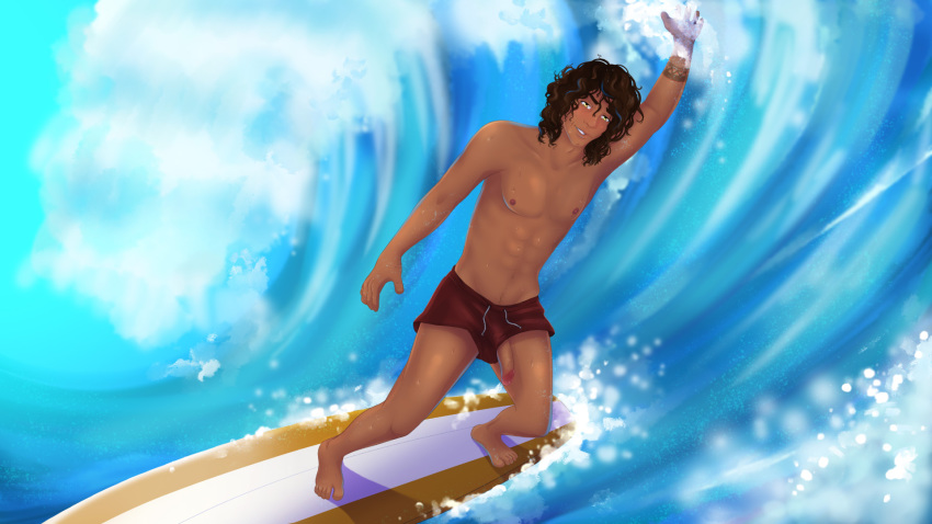 1boy abs fap_ceo_menstream gay liam_(fap_ceo_menstream) penis_out penis_slip surfboard surfer surfing water waves