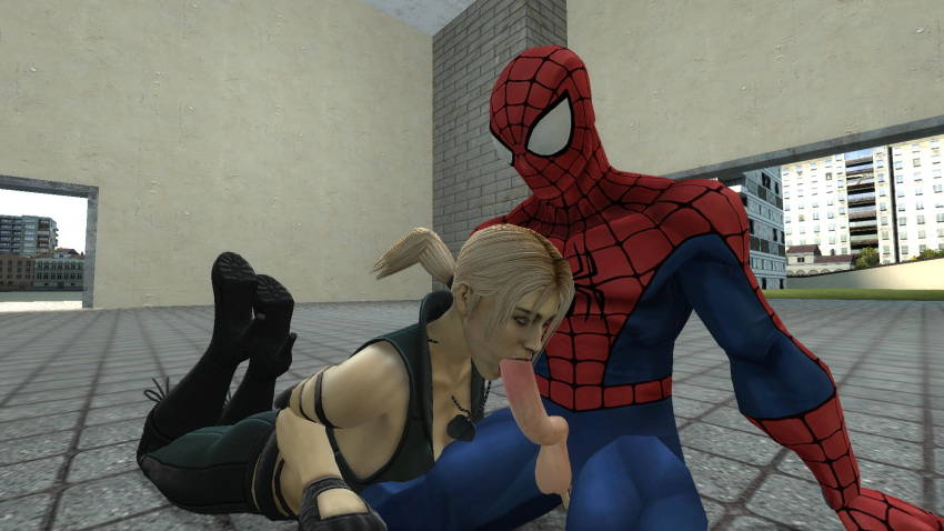 3d 3d_(artwork) cowman crossover female human male marvel marvel_comics mortal_kombat mortal_kombat_(2011) netherrealm_studios peter_parker sonya_blade spider-man spider-man_(series) straight straight_hair unseen_male_face