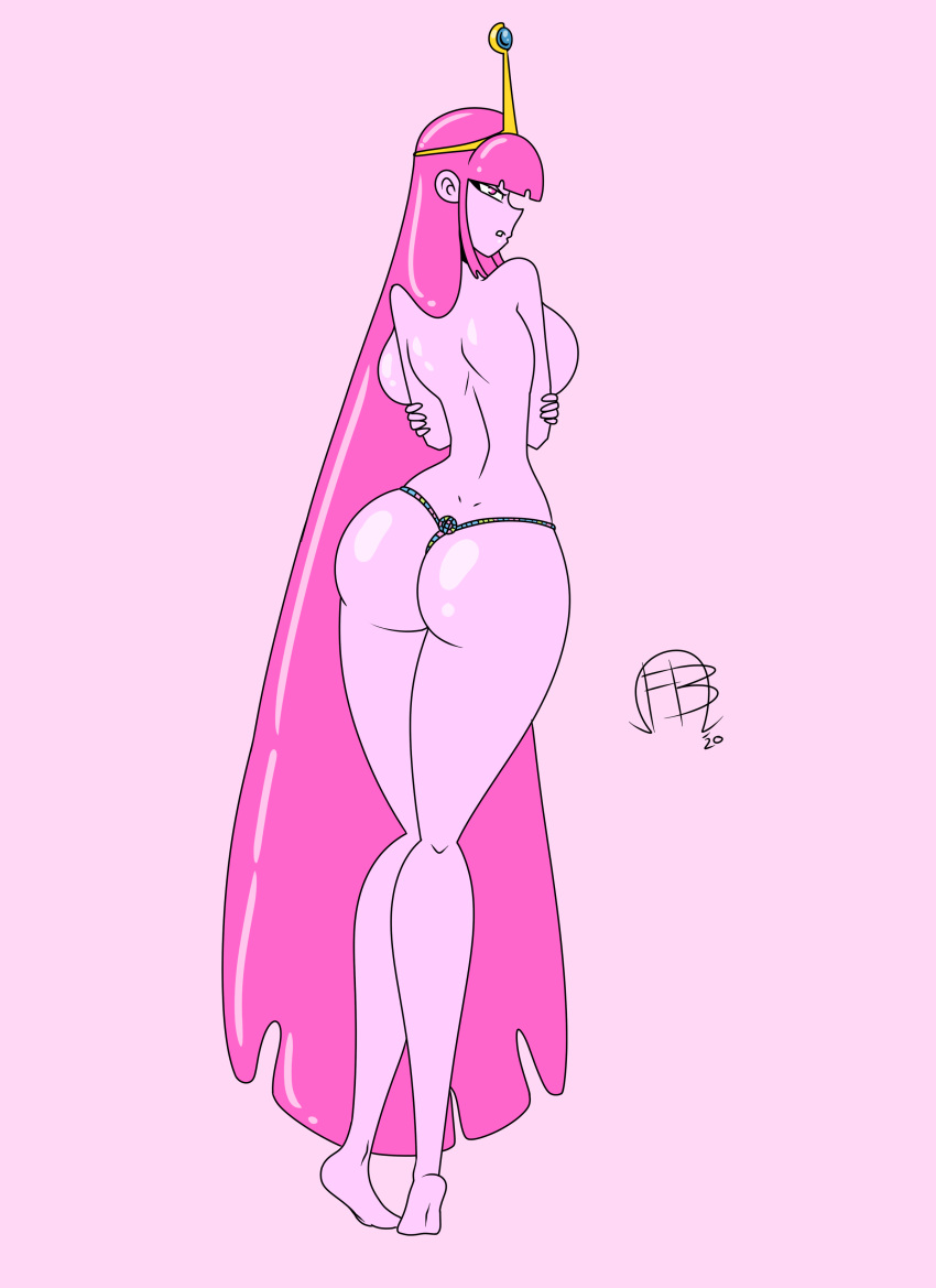 1girls 2020 adventure_time angry ass back_view backboob barefoot barely_clothed big_ass bubble_butt candy_thong candy_underwear cartoon_network crossed_arms crown dat_ass female female_only frostbiteboi large_breasts long_hair looking_at_viewer no_bra nude patreon_reward pink_eyes pink_hair pink_skin princess_bubblegum solo solo_female topless