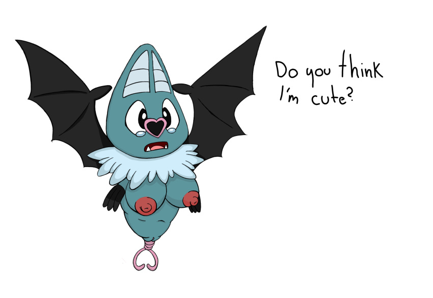 1girls 3_fingers artist_request bat big_breasts big_ears big_eyes black_eyes blue_fur breasts fangs female female_only flying furry nintendo nude open_mouth pokemon pokemon_bw pussy solo source_request swoobat tail tears teeth text tongue what wings