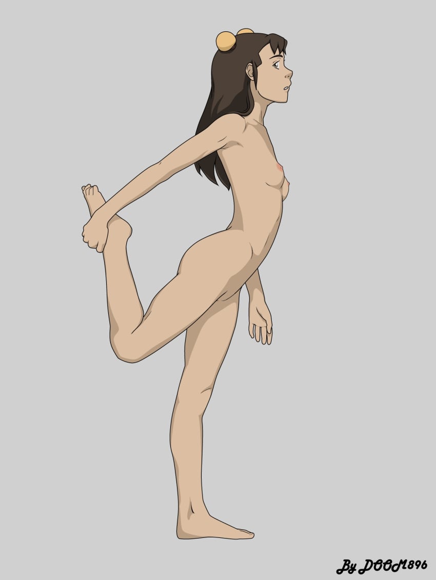 1girls air_nomad areolae avatar_legends balancing barefoot breasts brown_hair calf_muscles completely_nude doom896 female flat_chest foot_grab full_body grey_background grey_eyes holding_own_foot ikki long_hair looking_at_viewer naked nickelodeon nipples nude odango pensive profile side_view skinny small_breasts smooth_skin solo standing standing_on_one_leg stretching teenager the_legend_of_korra young