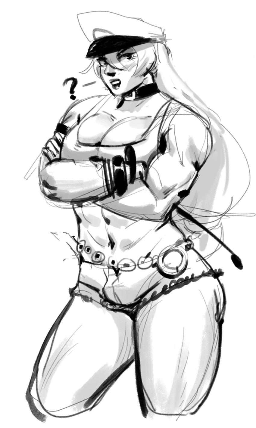 abs ambush_(trap) bulge choker crossdressing fatal_fury looking_at_viewer male male_only manly_crossdresser monochrome muscles muscular muscular_trap navel nintendo pecs poison_(final_fight) redblacktac snk solo street_fighter super_smash_bros. terry_bogard toned trap