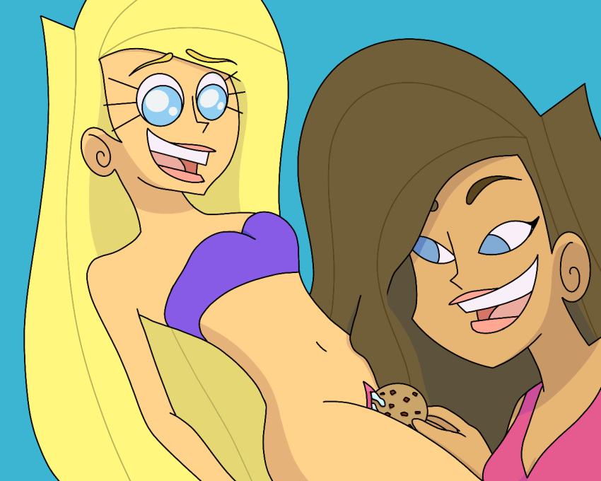 2girls bikini bikini_top blonde_hair blue_eyes breasts brown_hair cookie female food food_fetish food_in_pussy food_insertion food_play human lipstick model models multiple_girls nickelodeon object_insertion open_mouth pussy pussy_juice straight_hair super_model the_fairly_oddparents vaginal_insertion vaginal_object_insertion yuri