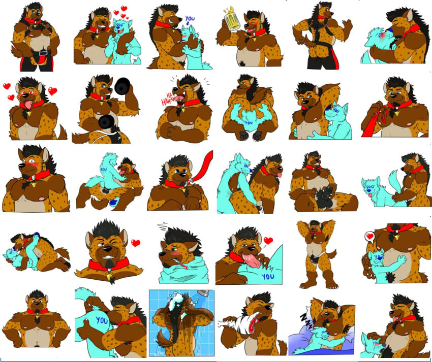 anal anthro anthro_only balls collar father genitals hyaenid hyena_jack hyenajack jack kissing leash leather ligoni male male/male mammal muscular musk nipples nude oral parent pecs penetration penis rimming sex simple_background solo stickers telegram