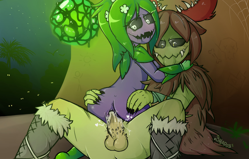 alien alien_penis azul_(shado3) black_eyes floran green_hair oc purple_skin savage shado3 starbound vaginal_penetration