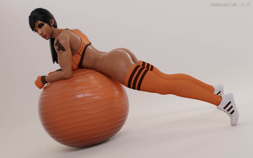 16:10_aspect_ratio 3d abs alternate_breast_size ass big_breasts black_eyes black_hair blender bottomless bubble_butt dark-skinned_female dark_skin female female_only fingerless_gloves gloves high_resolution huge_ass large_breasts looking_at_viewer muscle muscular_female naughty_face overwatch pharah pharah-best-girl plank ponytail seductive seductive_smile smile sports_uniform sportswear striped striped_legwear striped_thighhighs sweat tanlines tanned tattoo thick_thighs thighhighs tied_hair yoga yoga_ball