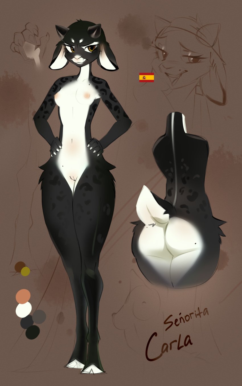 absurd_res anthro bovid caprine carla genitals goat hi_res mammal model_sheet nipples pussy solo zlatavector