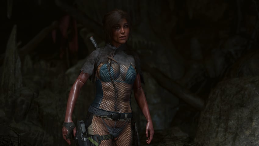 1girls 3d bikini bikini_under_clothes faith103 female game_screenshot lara_croft mod see-through see-through_clothing solo swimsuit tomb_raider