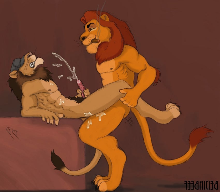 anthro beijinbeef cigar disney flipped_image furry gay hat lion male male/male male_only male_penetrated masturbation mufasa no_humans simple_background tagme tail the_lion_king