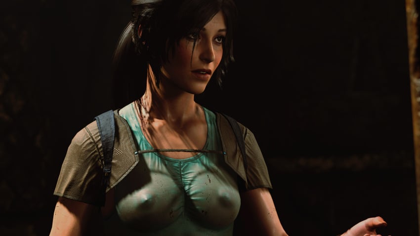 1girls 3d faith103 female game_screenshot lara_croft mod see-through see-through_top solo tomb_raider upper_body