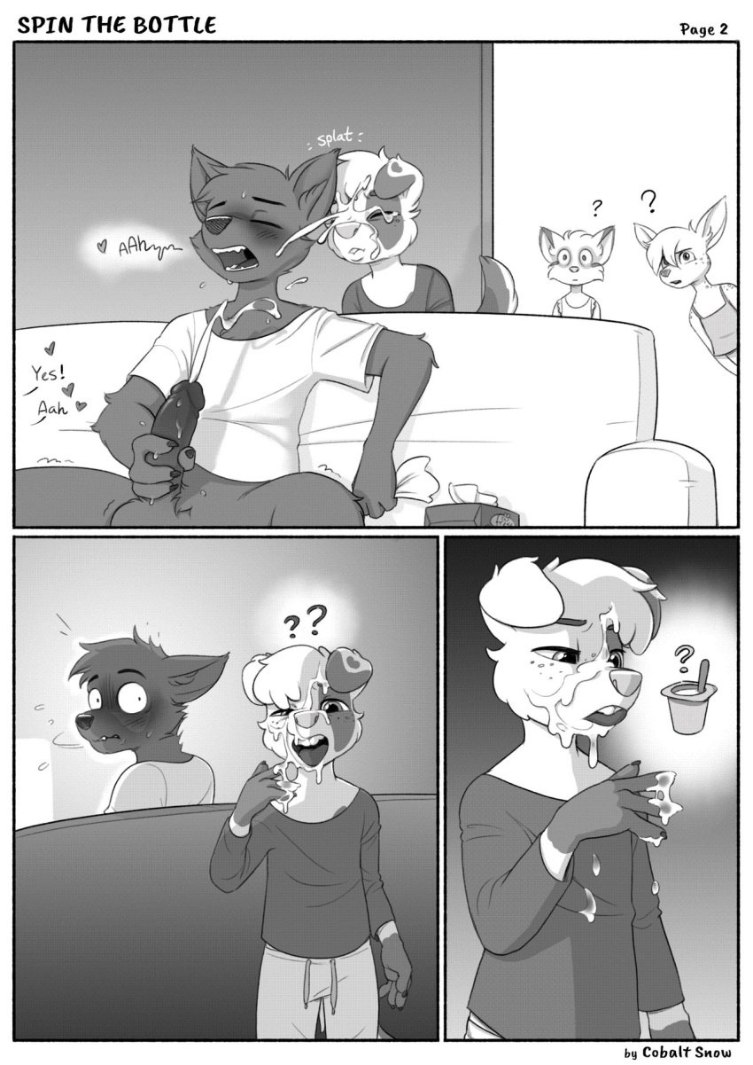 black_and_white cobalt_snow cute female furry furry_only monochrome multiple_girls spin_the_bottle young