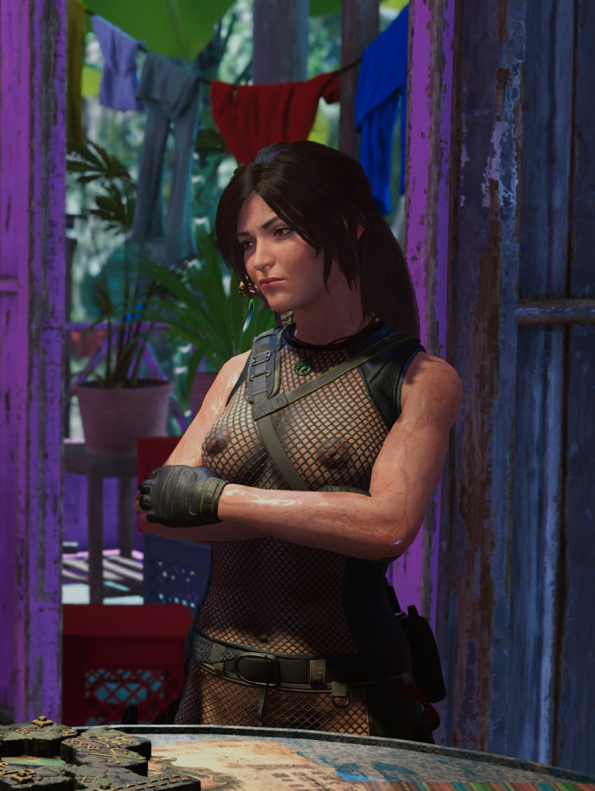 1girls 3d faith103 female game_screenshot lara_croft mod see-through see-through_top solo tomb_raider