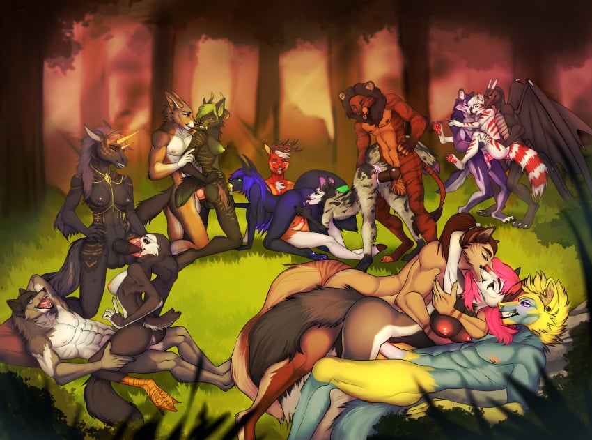 2020 abs absurd_res ailurid anthro anthro_on_anthro anthro_penetrated anthro_penetrating anthro_penetrating_anthro anus areola balls beak breasts brown_hair canid canine canis cervid claws day detailed_background dickgirl digitigrade dragon equid evlampyshka felid female female_penetrated forest fur furry futanari genitals grass group group_sex gynomorph gynomorph/female gynomorph_penetrating gynomorph_penetrating_female hair hi_res horn intersex intersex/female intersex_penetrating intersex_penetrating_female kneeling lion lying male male_penetrating male_penetrating_female mammal membrane_(anatomy) membranous_wings nipples non-mammal_breasts on_back oral orgy outside pantherine penetration penis purple_body purple_fur pussy red_panda scalie sex spines standing straight tree unicorn vaginal_penetration western_dragon wings wolf