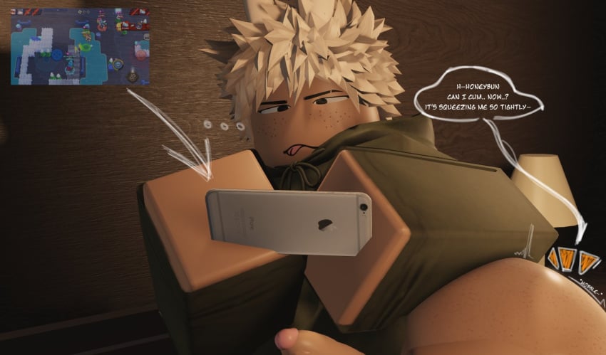 1boy 2boys 3d apple_inc. bedroom big_ass big_ass_(male) boyfriends brawl_stars concentrating english_dialogue english_text erection freckles freckles_on_face gay gay_sex kemonomimi light-skinned_male male oc original_character phone playing_videogame rabbit_ears roblacked roblox roblox_avatar robloxian snooky_(aro) speech_bubble supercell supercell_(company) sweater sweater_only text tongue_out usagimimi white_hair