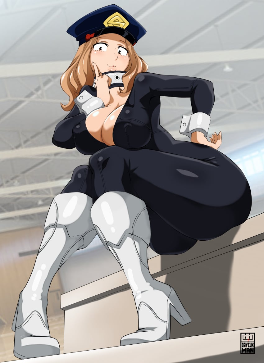 1girls absurdres artist_name ass bayeuxman big_ass big_lips bimbo black_bodysuit blush bodysuit boots breasts brown_eyes brown_hair camie_utsushimi choker cleavage clothed clothed_female curvy eyelashes fat_thighs female female_only full_body hand_on_hip hat hero_outfit_(mha) high_heel_boots high_heels highres huge_ass human index_finger_raised large_ass large_breasts large_thighs light-skinned_female light_skin long_hair long_sleeves looking_at_viewer looking_down low-angle_view massive_ass massive_thighs medium_hair my_hero_academia nipple_bulge no_bra parted_lips peaked_cap police_hat school_uniform seductive_smile shiketsu_high_school_cap sitting skintight smile solo solo_female teasing teenager thick_lips thick_thighs thunder_thighs thunderthighs tight_clothing white_footwear wrist_cuffs