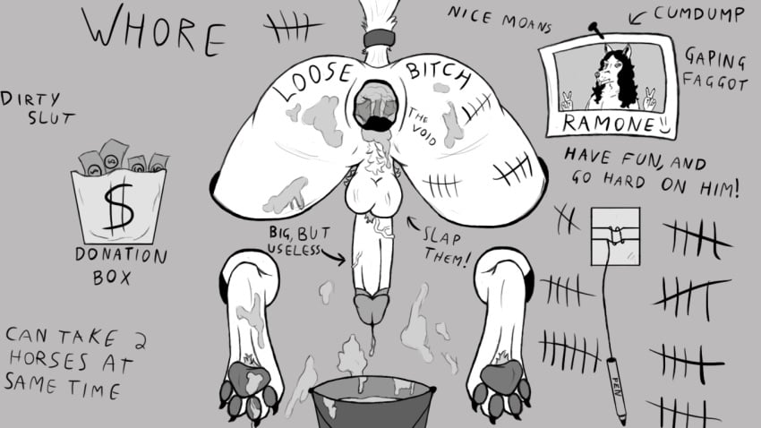 2020 after_sex anthro_only anthro_penetrated anus ass backsack balls big_penis bodily_fluids bondage bound bucket canid canine cum cum_drip cum_everywhere cum_inside cum_on_butt cum_on_feet cum_on_leg degradation dripping english_text erection excessive_cum fox furry furry_only gaping gaping_anus gay genital_fluids genitals graffiti hair humanoid_penis long_hair male mammal messy money monochrome mrramone pen penis photo prostitution public_use ramone tally_marks text through_wall yaoi